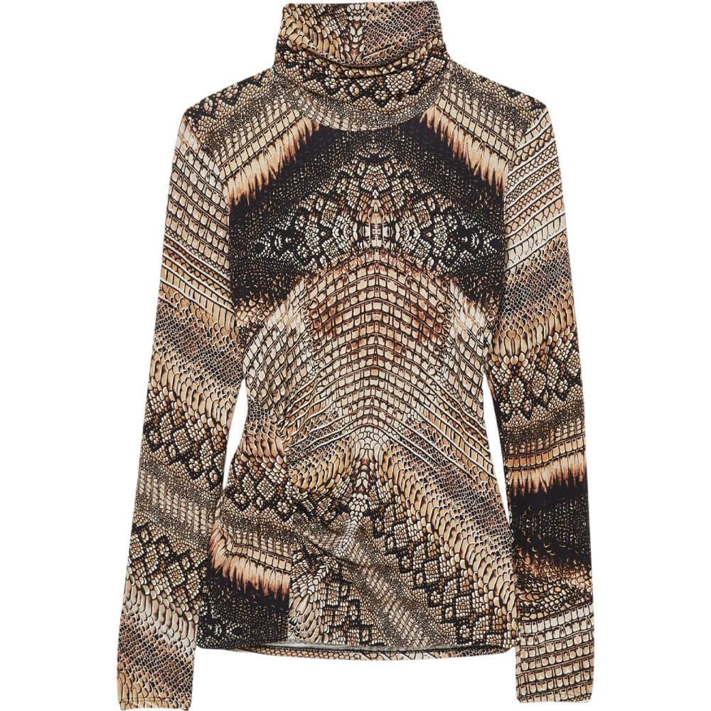 REISS NAOMI Snake Print Roll Neck Top